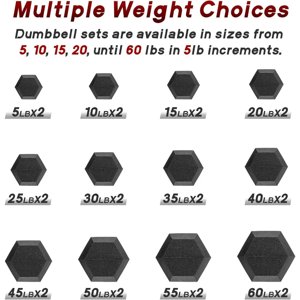 RitFit 5-650 LBS PVC-Coated Hex Dumbbells with Optional Storage Rack for Home Gym, Chrome Handle Hand Weights for Strength Train