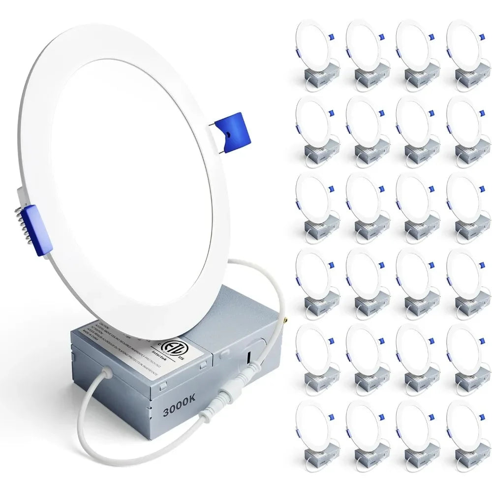 24-Pack 6" Ultra-Slim LED Recessed Ceiling Light with Junction Box, 3000K Warm White Light, 12W 110W Eqv, Dimmable