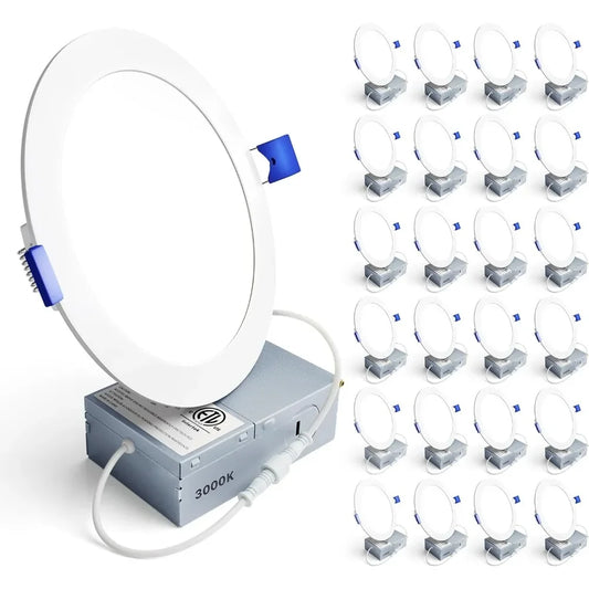 24-Pack 6" Ultra-Slim LED Recessed Ceiling Light with Junction Box, 3000K Warm White Light, 12W 110W Eqv, Dimmable