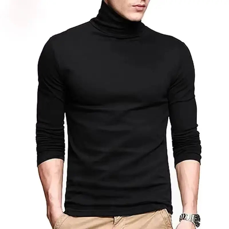 Spring New Men's Turtleneck T-shirt Long Sleeve Slim Fit Solid Color High Elastic Bottoming Pullovers Basic Style Male Tops