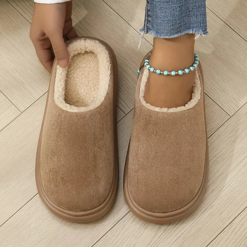 Unisex Indoor Outdoor Winter Slippers Anti-Slip Sole Slip-On Soft Warm Black Comfort Home Casual Shoes Easy Clean Design