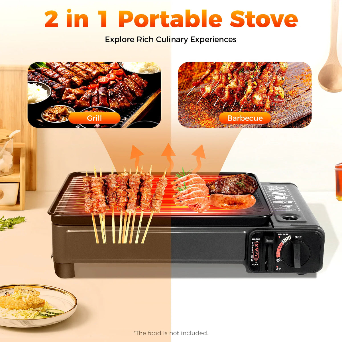 Portable Camping Grill Gas Stove, Butane Gas Burning Grill Cooker 0.25-0.3MPa for Ooutdoor Traveling Grilled meat, Vegetables