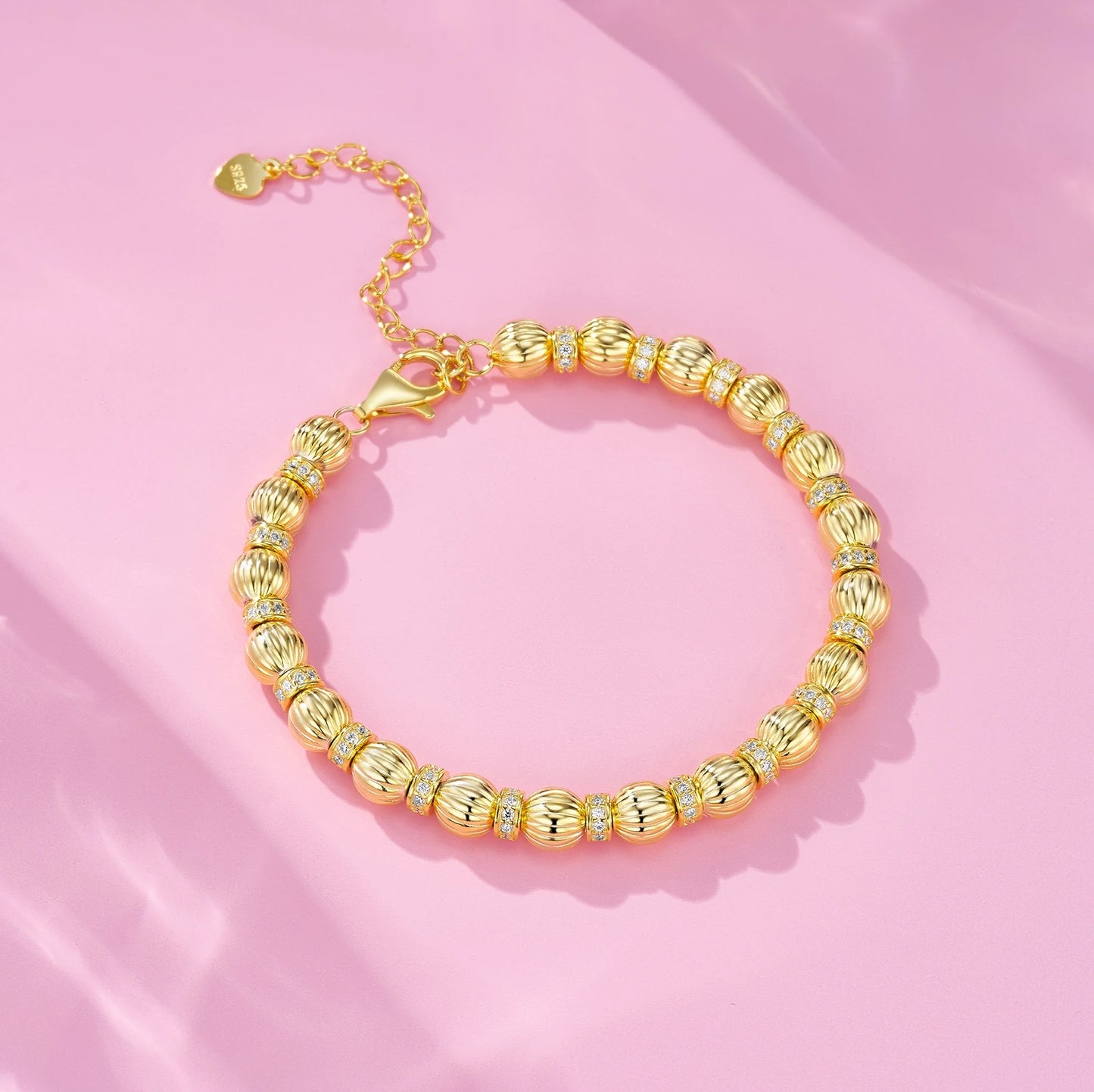 JIUZUAN Luxury Sparkling Moissanite Pumpkin Bead Bracelet S925 Silver Plated 18K Gold Matte Finish Wedding Moissanite Bracelet