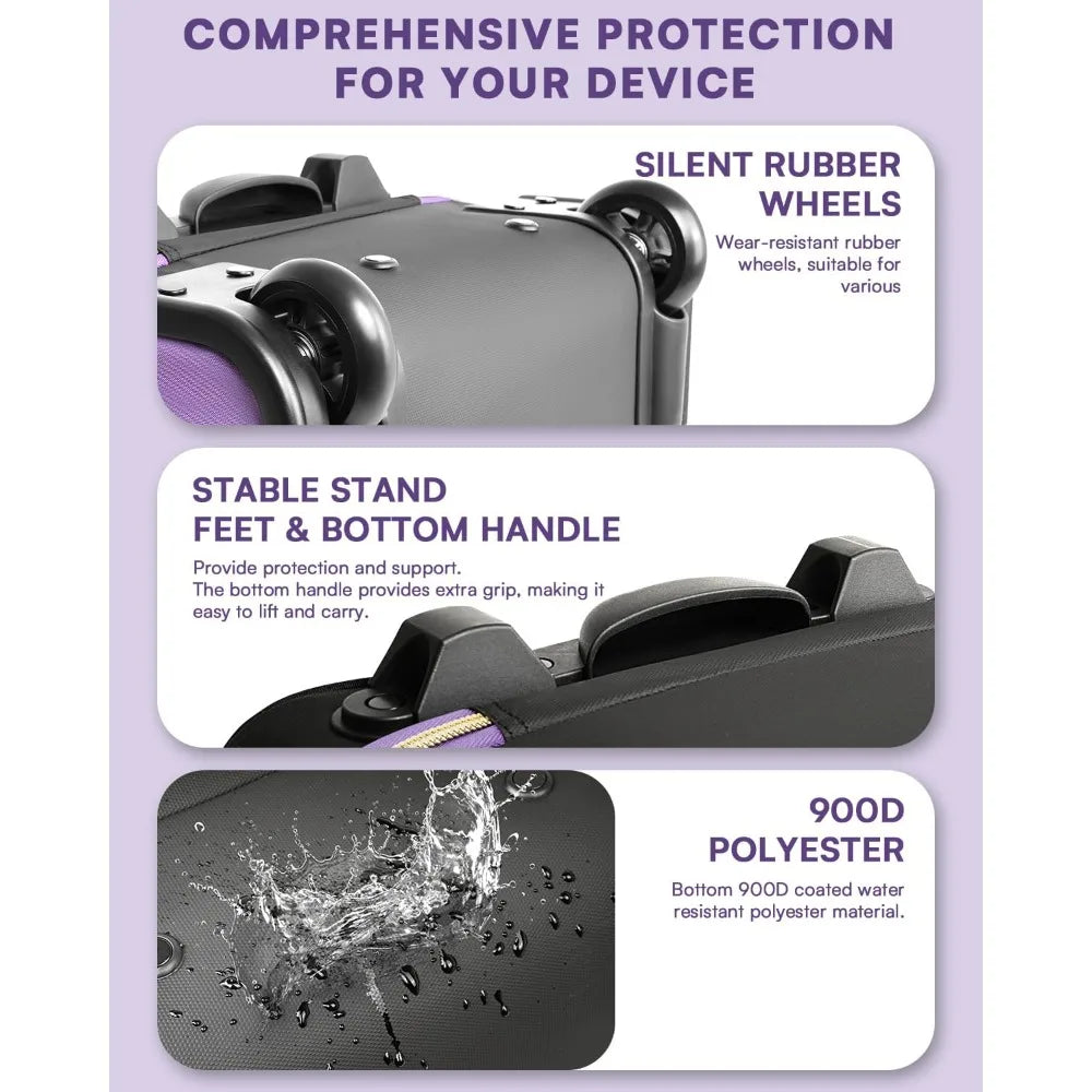 Multi-Functional 17-Inch Lightweight Rolling Underseat Carry-On Luggage with Wheels, Airline Approved Personal Item Bag for Trav