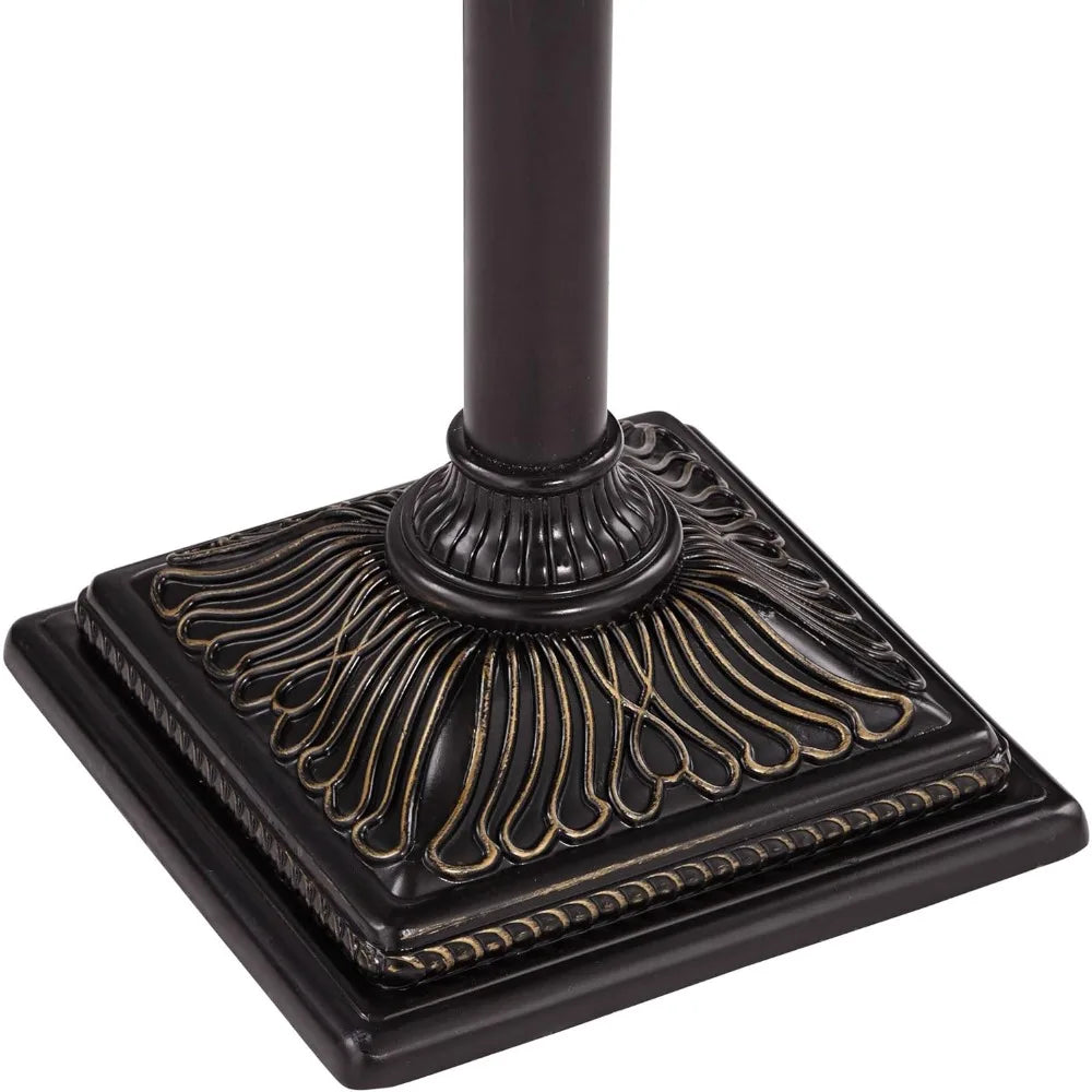 Traditional Torchiere Floor Lamp with Adjustable Gooseneck Arm, 72.5 Tall, Oiled Rubbed Bronze Finish, Amber Glass Shade