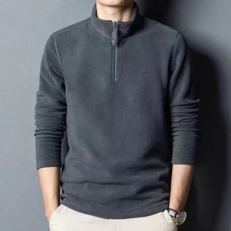 Autumn Winter New Warm Polo Shirts Men's Lamb Wool Sweatshirt Standing Neck Half Zip Long Sleeve Fashion Versatile Men Tees Tops
