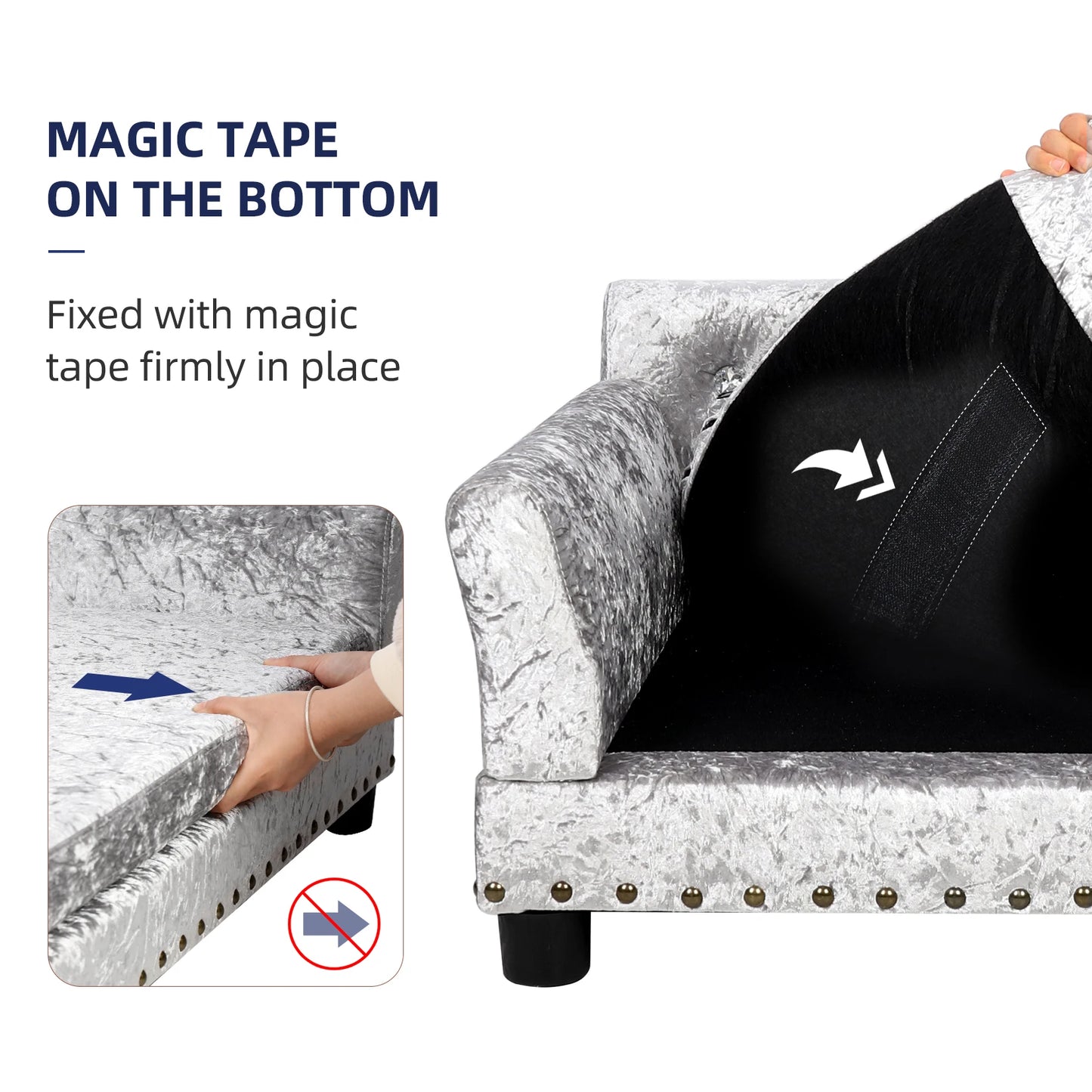 Luxury Velvet Tufted Dog Sofa Bed Large Elevated Pet Bed Upholstered Cushion Wooden Frame Sofa Couch