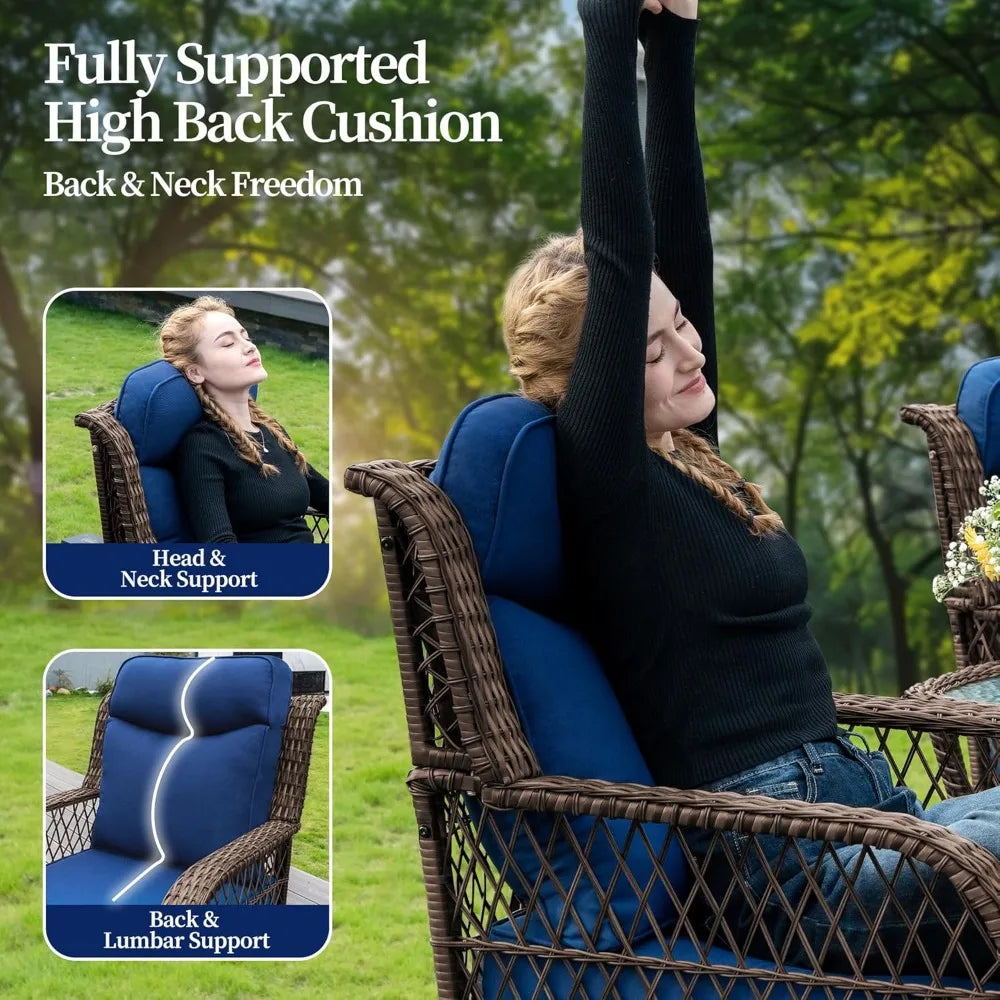 Outdoor Swivel Chairs3 Piece Wicker Rocking Chairs Set Patio Furniture Set with Rattan Side Table Rocker Bistro Sets for Outside