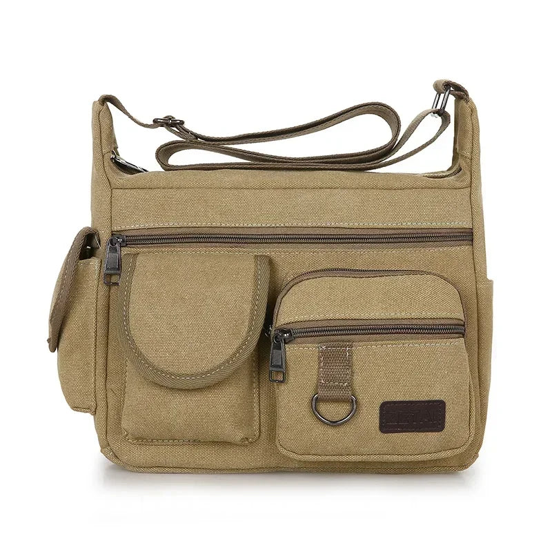 Men Canvas Shoulder Bag Travel Handbags Multifunction Messenger Bags Solid Zipper Top-handle Pack Casual Crossbody Bags Designer