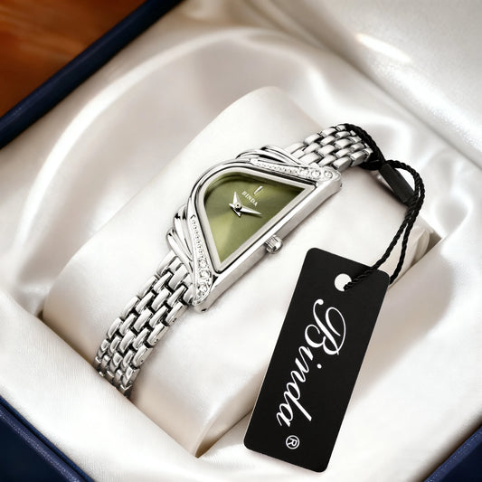 Binda Women’s Quartz Wristwatch – Silver Case, Blue Minimalist Dial, 30M Water Resistant, Elegant Gift Set with Box & Strap Adju