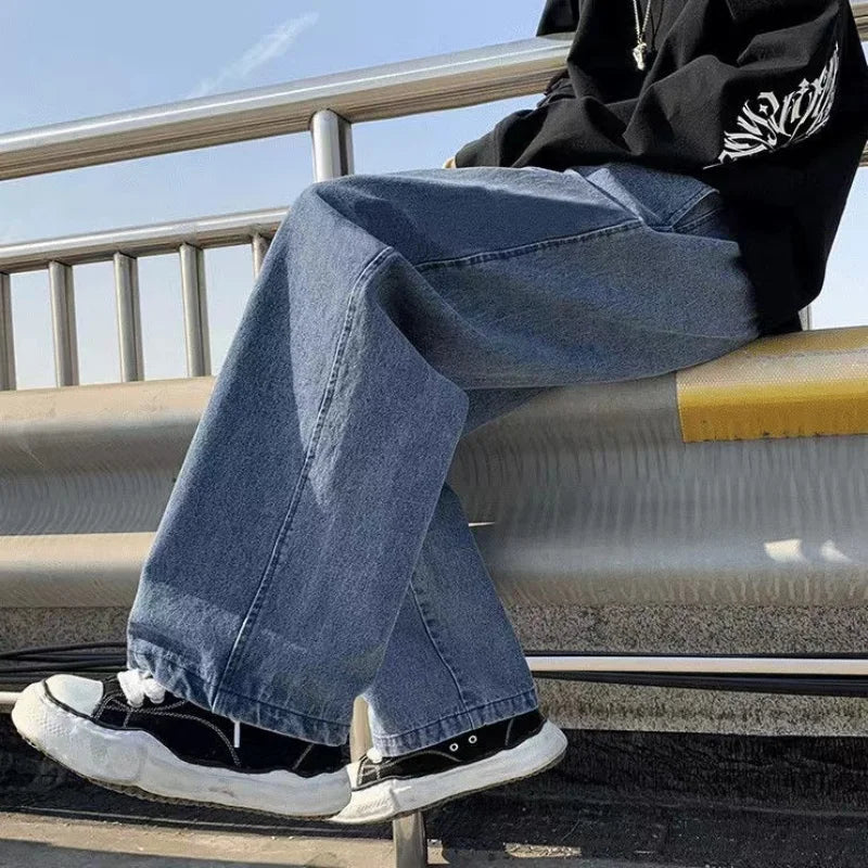025 New Men's Jeans Korean Version Student Casual Pants High Street Straight Loose Wide Leg Jeans Black Grey Blue Baggy Jeans