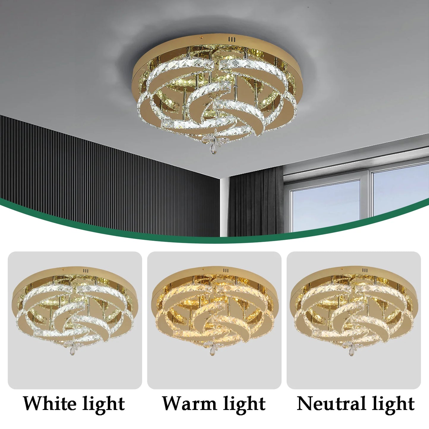 Luxury Crystal Ceiling Lamp Modern Gold Chandelier Led Living Dining Room RC Dimmable Pendant Light Home Decor Fixture Lustre