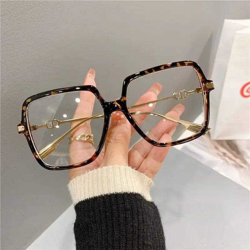 Fashion Oversized Square Eyewear Retro Womens Light Bloking Metal Frame Glasses Trend Optical Computer Eyeglasses