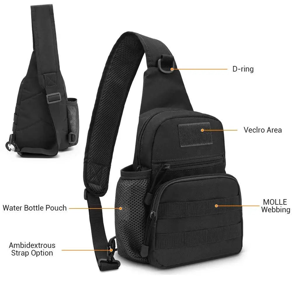 Men‘’s Backpack Molle Tactical Sling Chest Bag Travel Crossbody Bag Pack Messenger Sling Shoulder Bag Water Bottle Holder Bag