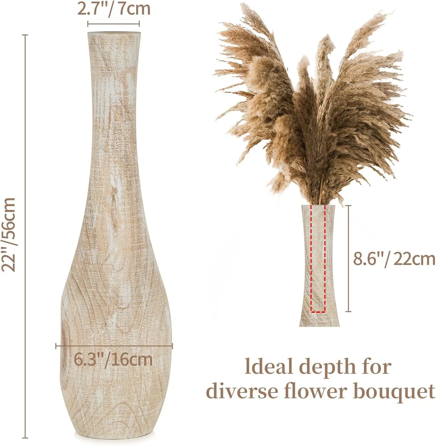 Floor Vase Home Decor: 22 inch Tall Decorative Wood Vases for Living Room Large Rustic Farmhouse Boho Vase for Dining Tab