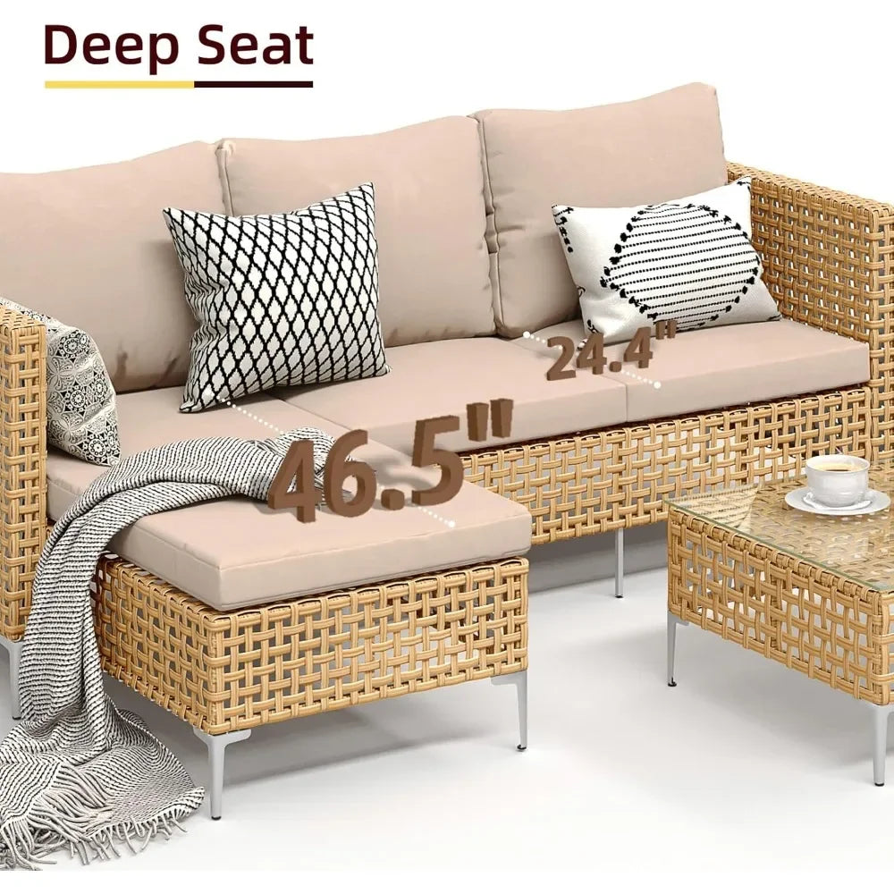 7-Piece Outdoor Conversation Set Rattan Sofa Patio Furniture with Wicker And Cushions for Garden Backyard