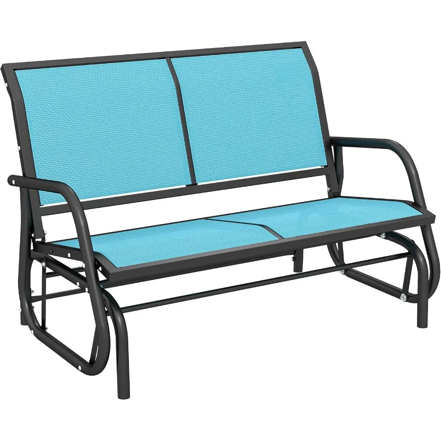 2Person Outdoor Glider Bench Patio Double Swing Rocking Chair Loveseat with Powder Coated Steel Frame for Backyard Garden Porch