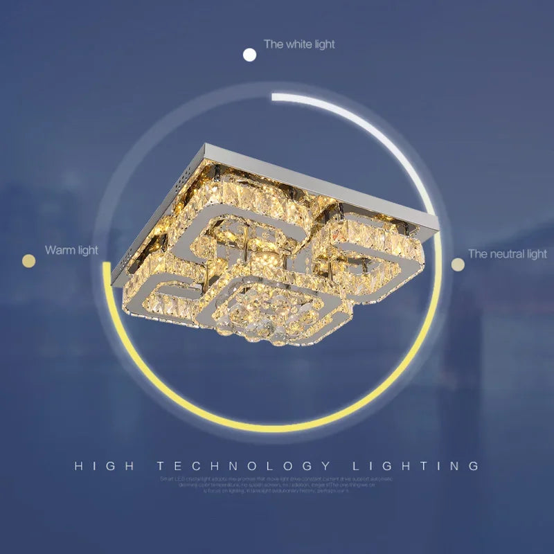 Modern Fancy Crystal LED Flush Mount Ceiling Light Fixture Stepless Dimming for Office Living Room Luces Living Room Decoration