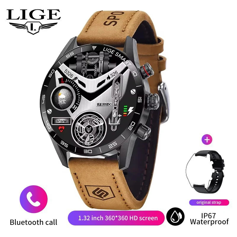 LIGE Brand Smartwatch For All Smartphone Connections AMOLED Screen Watch Men Smart Watch Waterproof Smartband HD Bluetooth Call