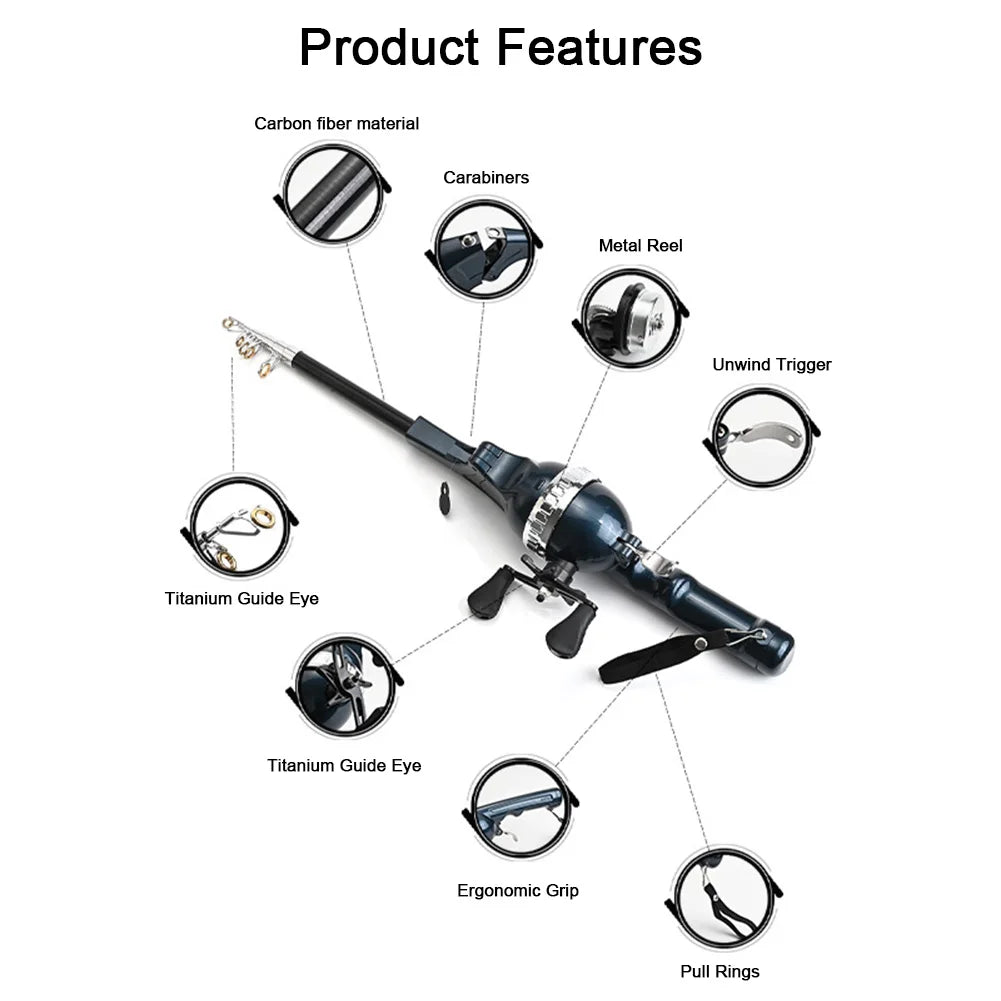 Folding Fishing Pole Telescopic Travel Rods with Reel Line Spinning Rod Carbon Fiber for Outdoor Fishing Gifts for Men