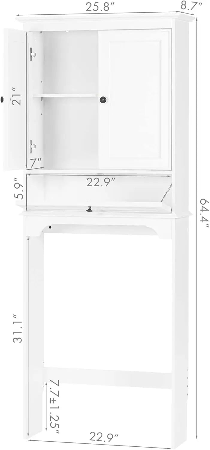 Over The Toilet Storage Cabinet, Bathroom Above Toilet Storage Cabinet with Doors and Adjustable Shelves, White