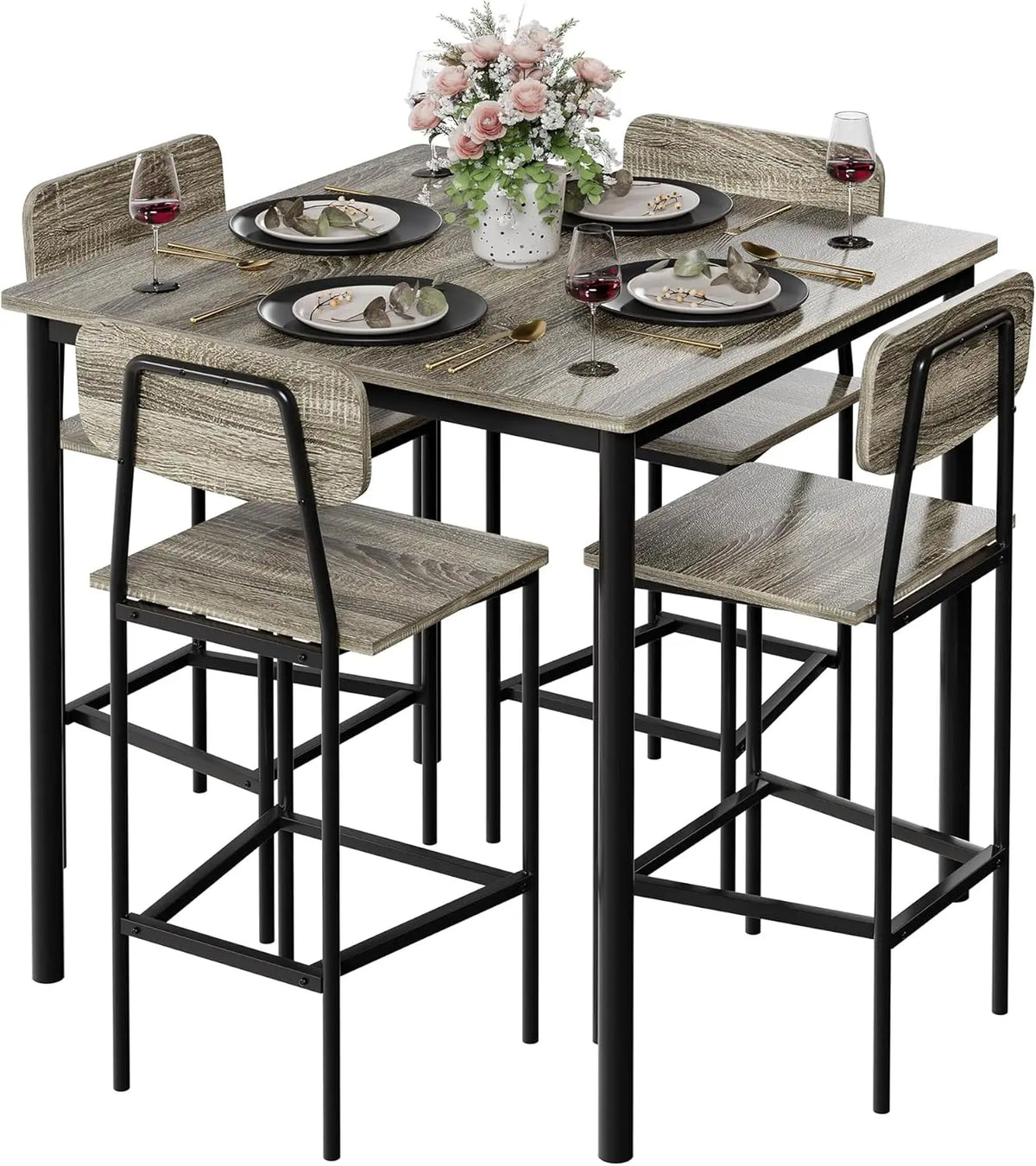 4-Piece Kitchen Table Chairs Set, 5-Piece Dining Table Collection, Durable and Compact Industrial Style Dinette for Pubs and Fam