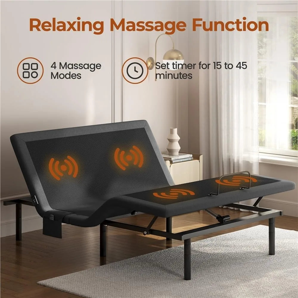 Yaheetech Queen Size Bed Frame with Wireless Remote, Massage, Nightlight, Adjustable Legs, and Head/Foot Tilt Features