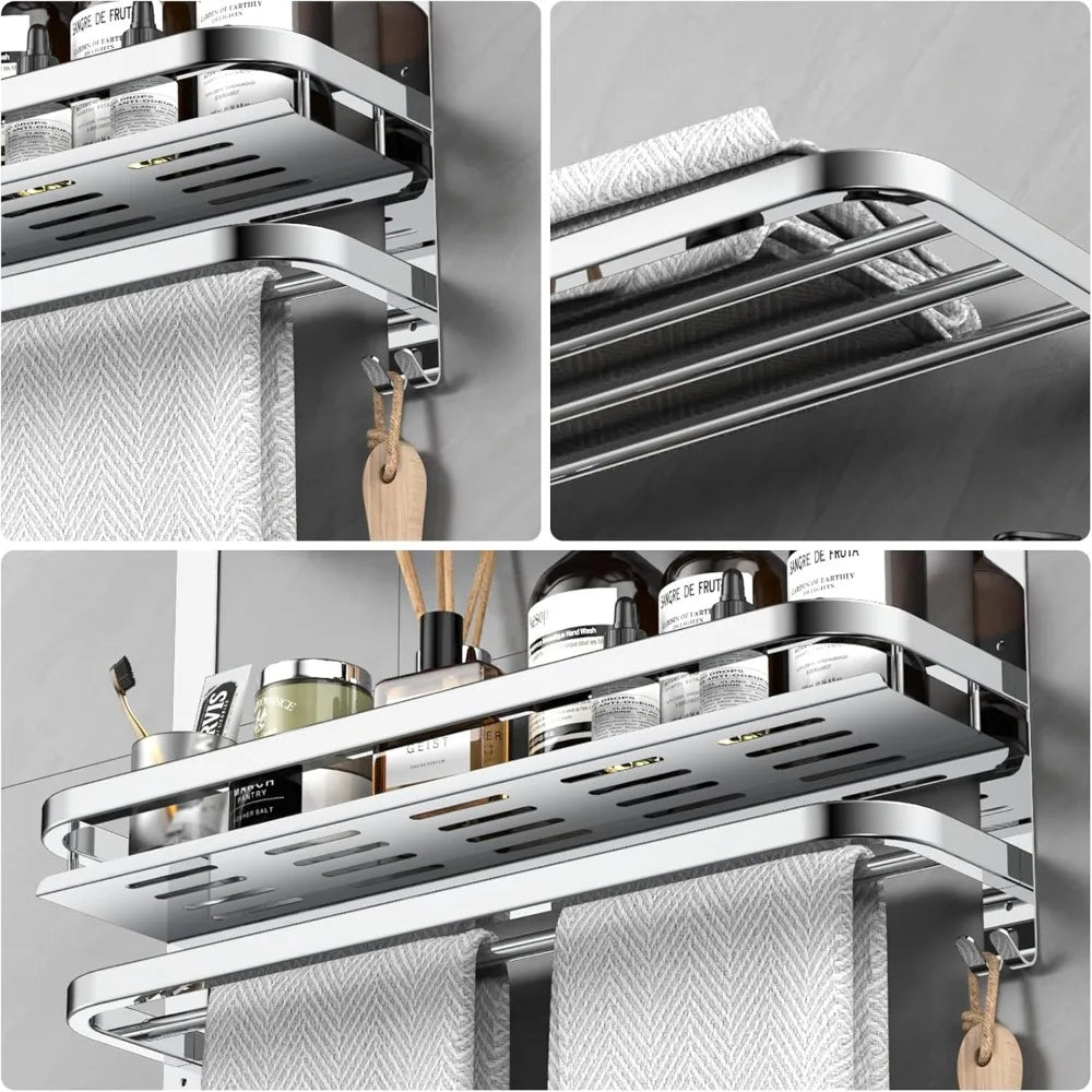 Collapsible Wall Mount 22.8 Inch Stainless Steel Towel Rack for Bathroom and Lavatory, No Drill Required Towel Hanger Bar