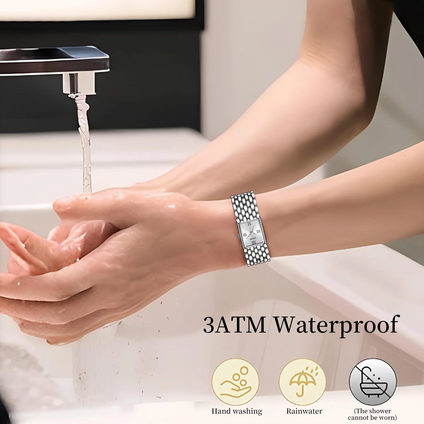 LIGE Light Luxury Retro Rectangle Classic Watches For Women Fashion Stainless Steel Womens Watch Vintage Quartz Wristwatches+Box