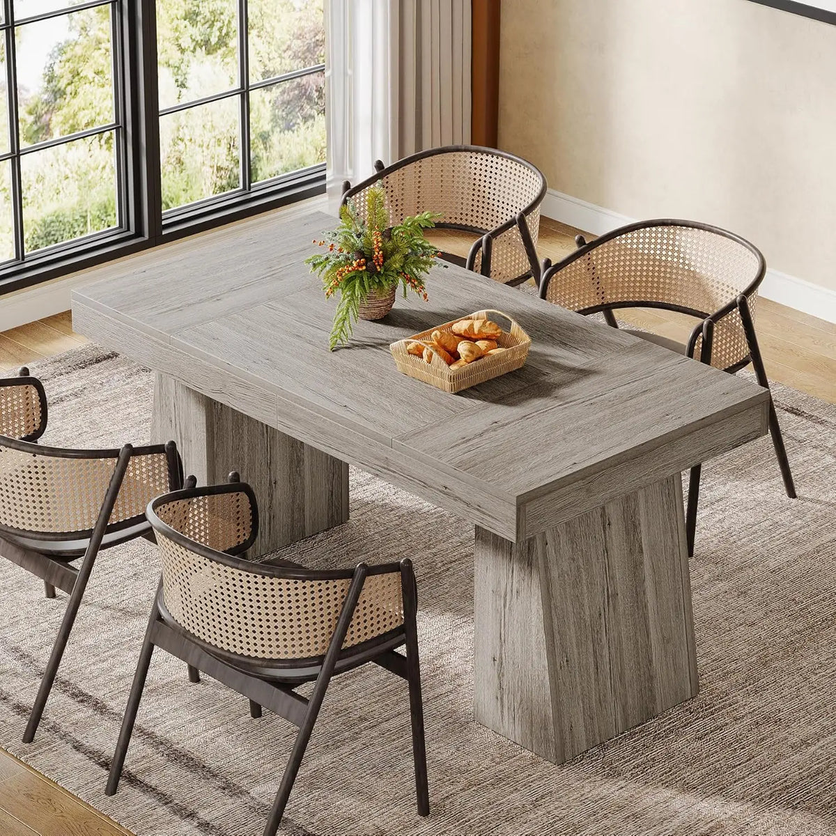 55-Inch Dining Table for 4-6, Rectangular Dining Room Table with Sturdy Legs, Wood Kitchen Dinner Table, Mid-Century