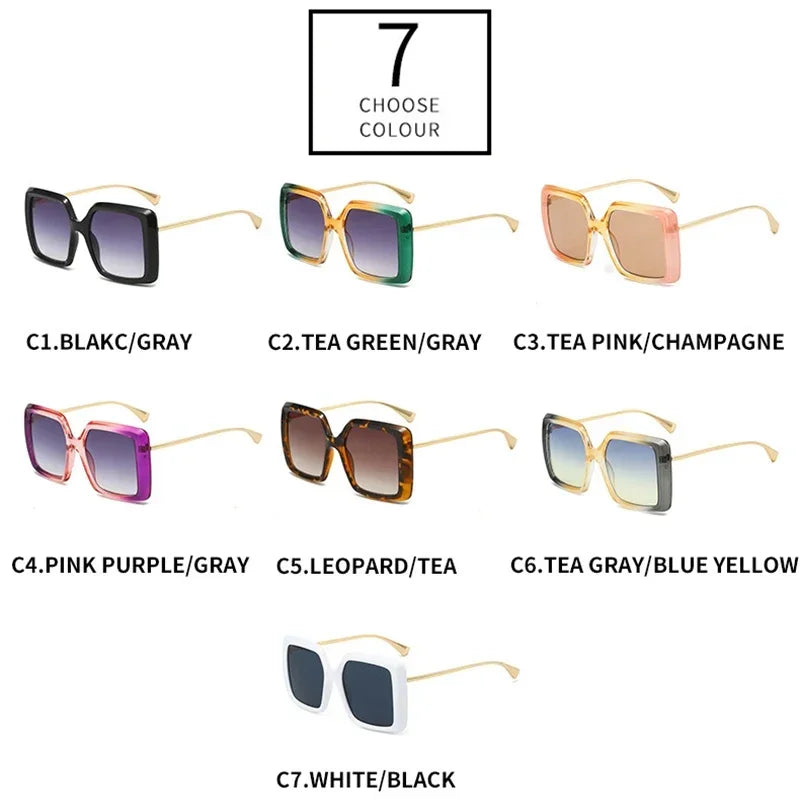 JNPCXI Wholesale Oversized Square Double Color Gradient Green Yellow Sunglasses Women Fashion Shades UV400 Punk Men Sun Glasses