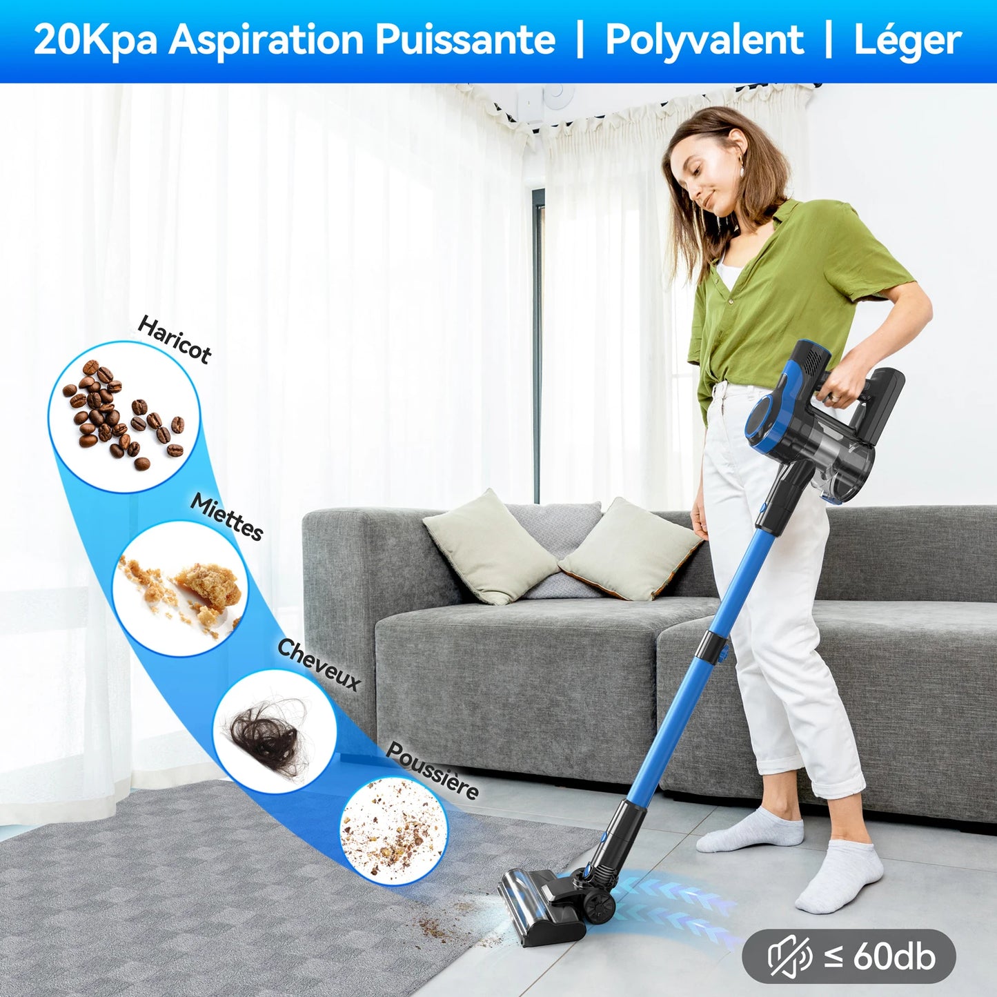 TASVAC Cordless Vacuum Cleaner, Lightweight Vacuum Cleaner with Rechargeable Battery, for Pet Hair, Hair Floor, Carpet