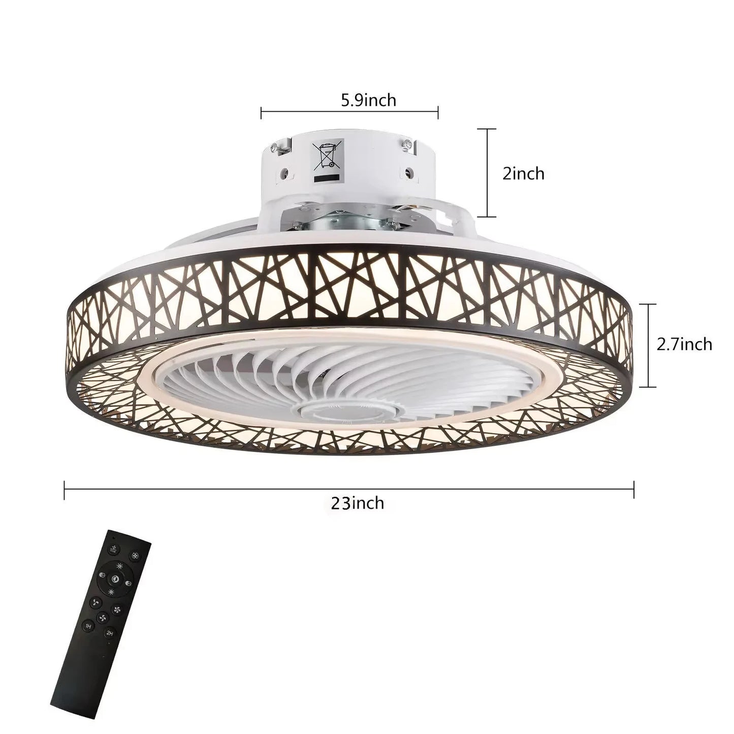 23 Inch LED Dimmable Ceiling Fan Light with Remote Control 3 Speed 3 Color Temperature Low Noise for Bedroom Living Room