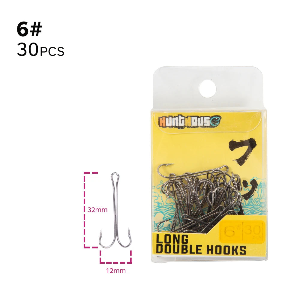 Hunthouse Fishing Hooks 1/0 2/0 3/0 Double Hook High Quality Carbon Steel Fish Hook Sharp Hooks #1 #2 #3 #4 Fishing Tackle Set