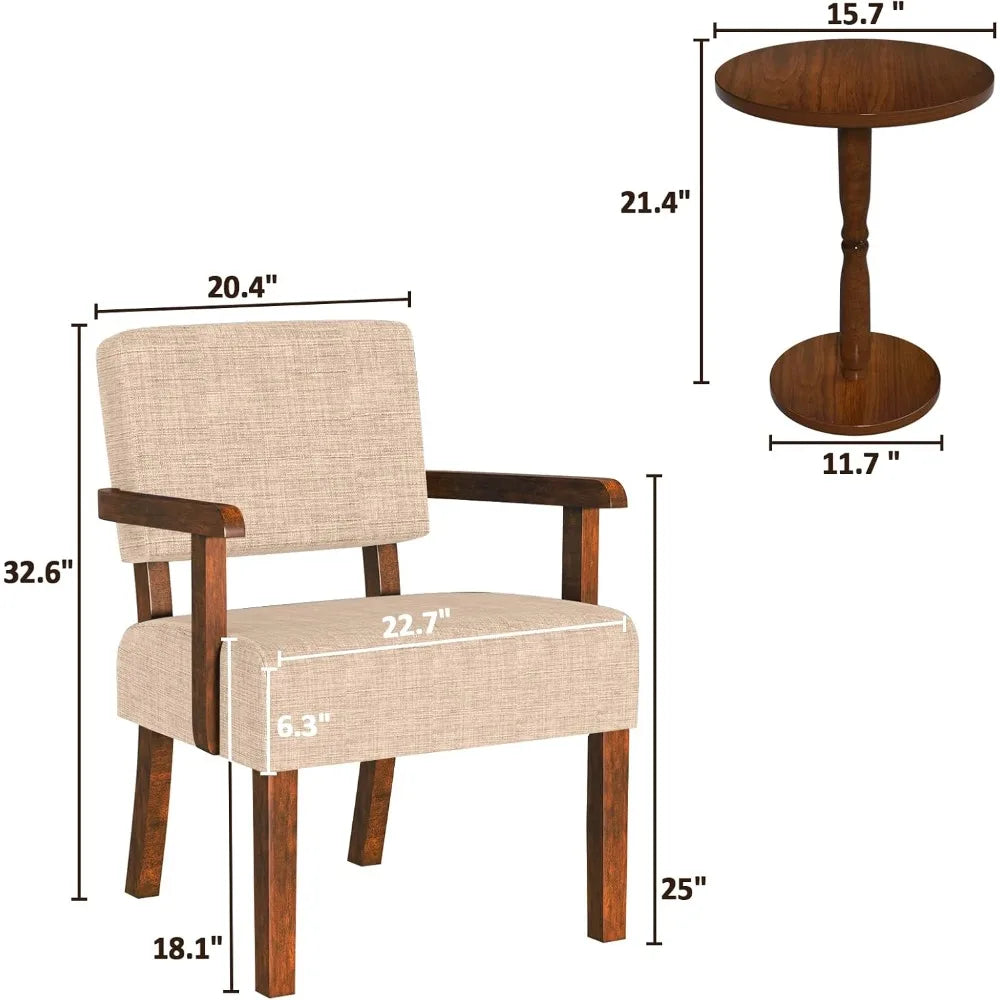 accent chair set of 2 with table, living room chairs with soft seat and armrests for living room bedroom reading room waiting ro