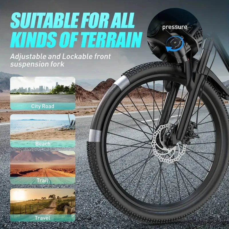 Adults Electric Bicycle, 26" 24" Electric Mountain Bike 600W Peak Motor Ebike 23.9Mph 10.3AH 13.3AH Electric E Bike for Adults