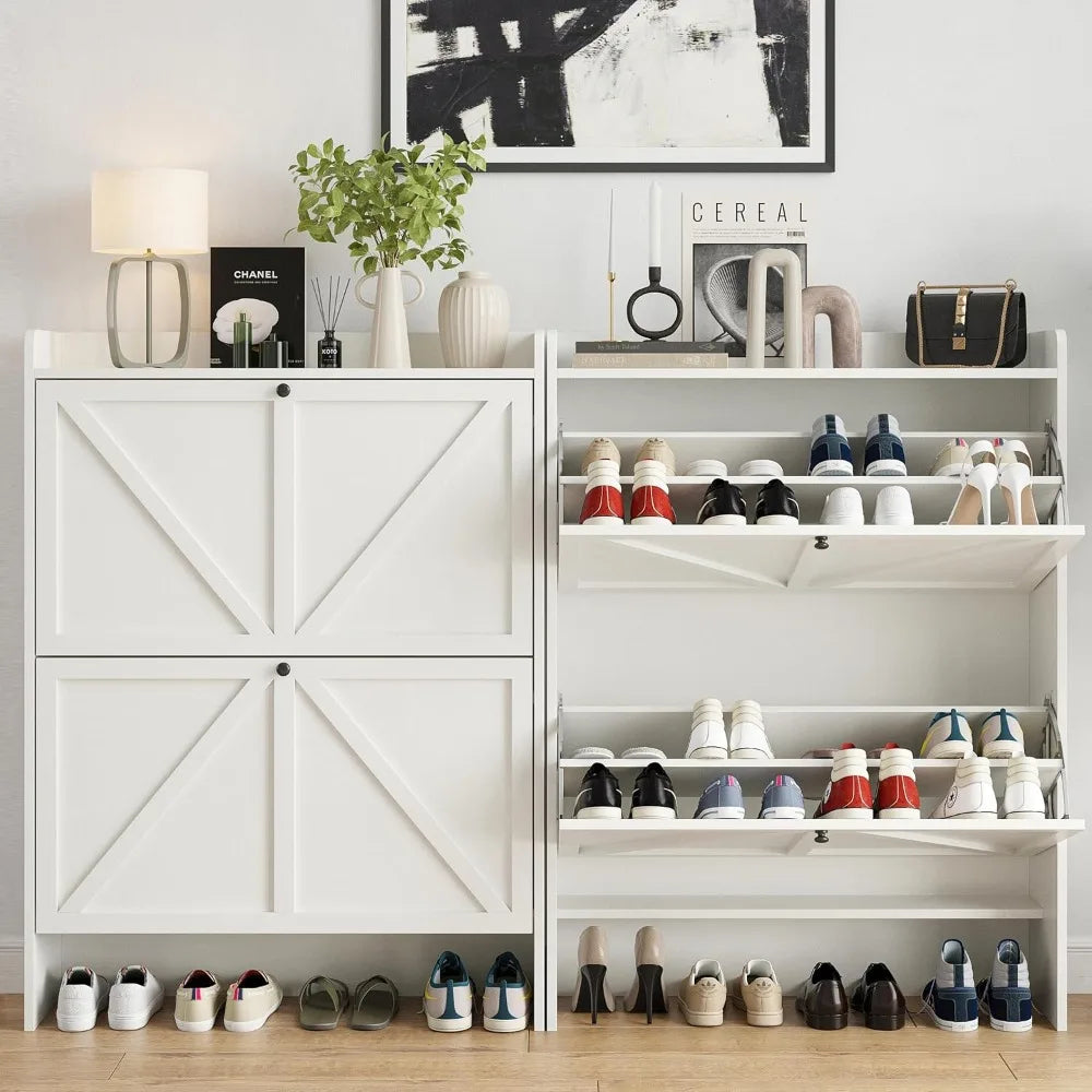 Shoe Storage Cabinet for Entryway, Shoe Rack Cabinet for Front Door Entrance,Farmhouse Narrow Shoe Organizer with 2 Flip Drawers