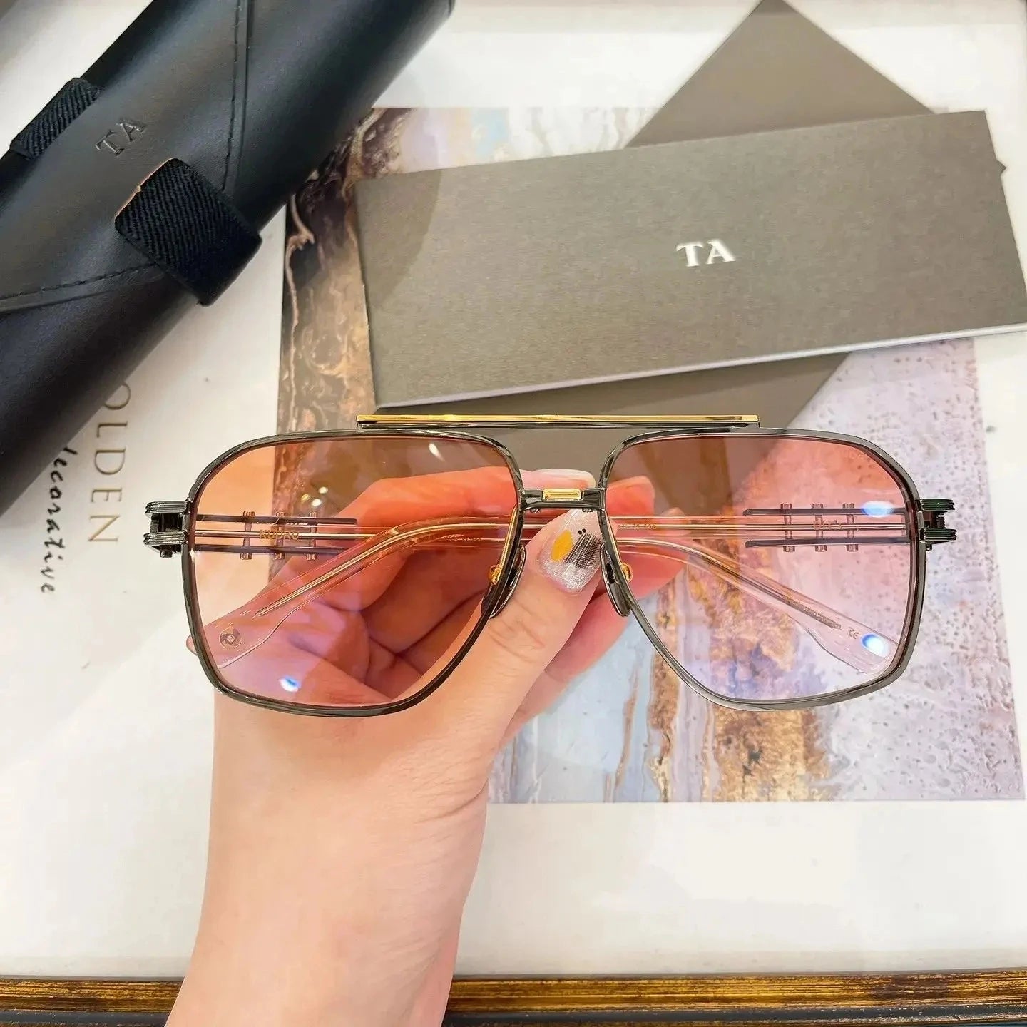 Original For LIANGCHENDIT DT DTS436 Green Lenses Driving Anti-Glare Men Sunglasses Top Quality Retro Luxury Women Couple Eyewear