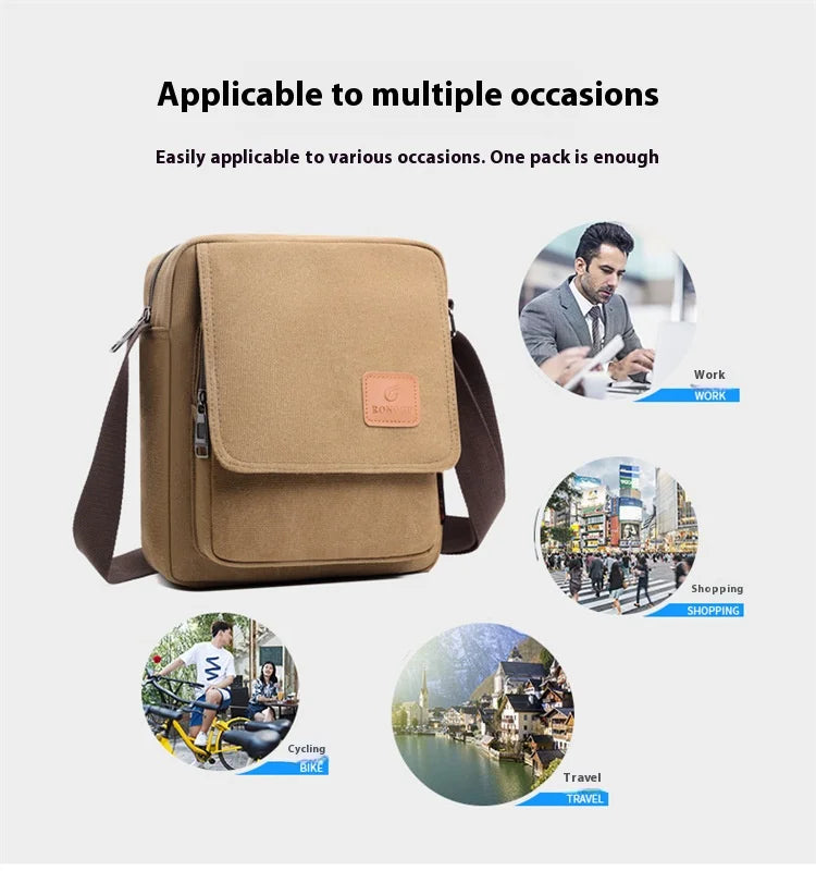 Messenger bag large capacity men's bag men's high-end canvas bag multi-layer backpack retro men's casual shoulder bag