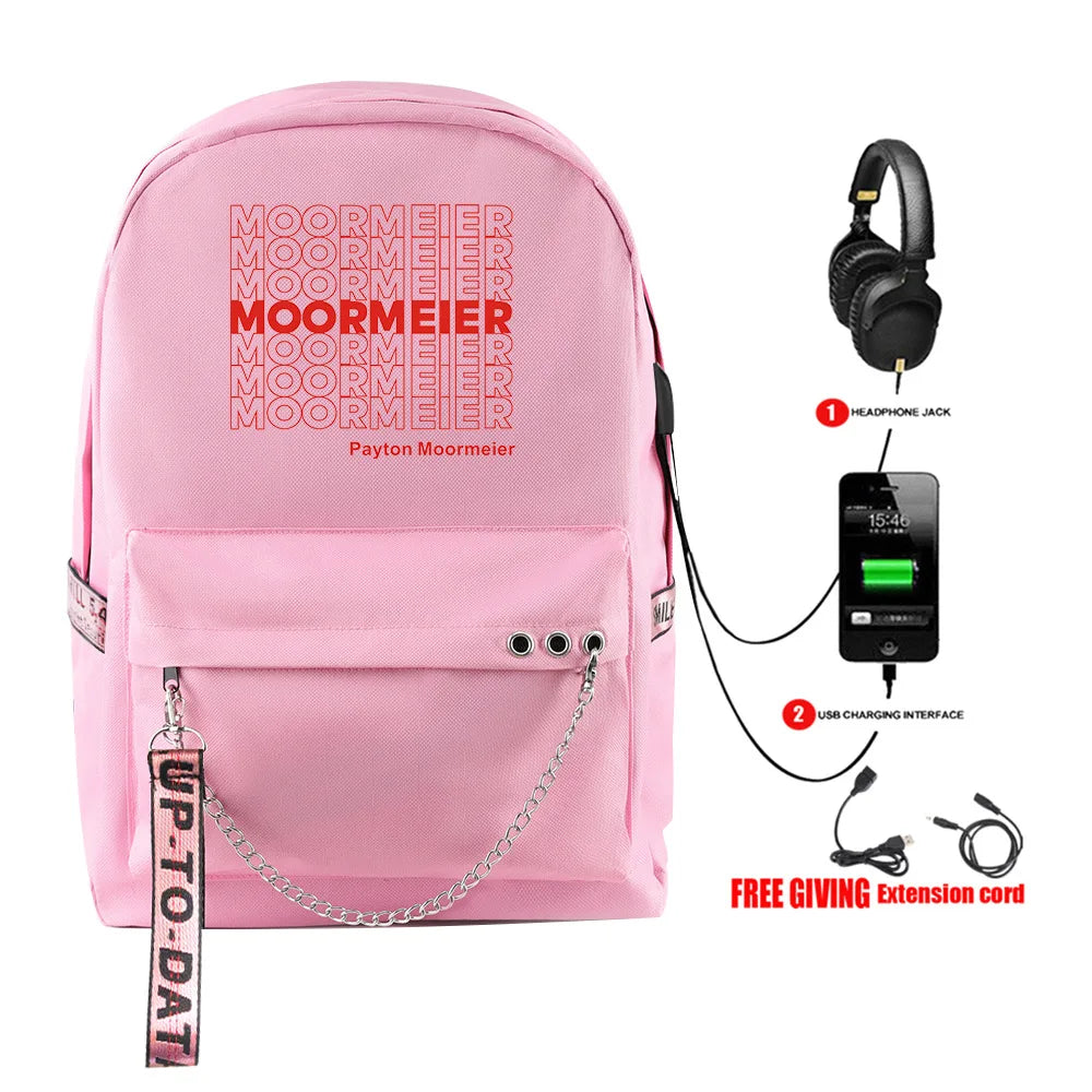 Cartoon Popular payton moormeier Student School Bags Unisex Print Oxford Waterproof Notebook Usb Rechargeable Travel Backpacks