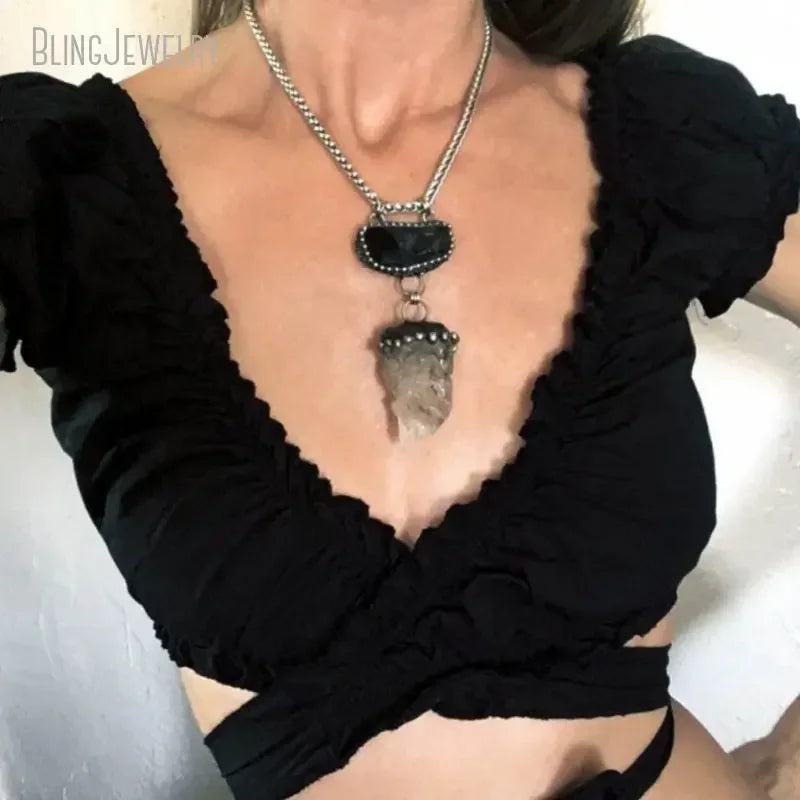 10pcs Minimal Herkimer Tibetan Quartz Layered Chain Necklace Wicca Y2k Jewelry Goth Choker Boho Goblincore Emo Talisman Arcane