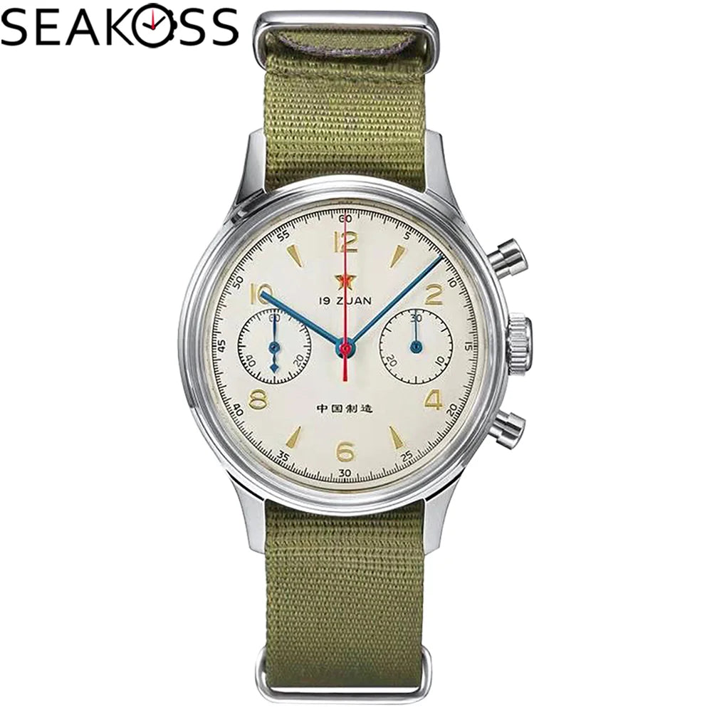Seakoss 38mm Men's 1963 Chronograph Arcylic Glass With Seagull ST19 Hand Winding Movement Male Mechanical Watches