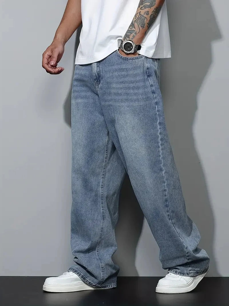 Men's Baggy Jeans Relaxed Fit Loose Straight Leg Trousers for Casual Streetwear Daily Oversized Denim Pants