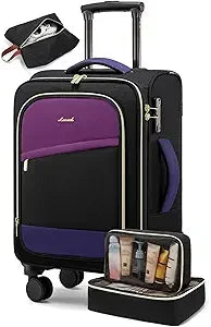 Airline Approved 20 Inch Softside Rolling Suitcase Set, 22x14x9 Inches, Carry-On Luggage with Wheels for Travel