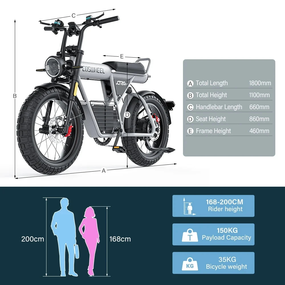 Coswheel GT20S adult E-bike 1500W 48V27.5Ah battery commute Electric Bike,20-inch Fat Tire E-Mountain bike