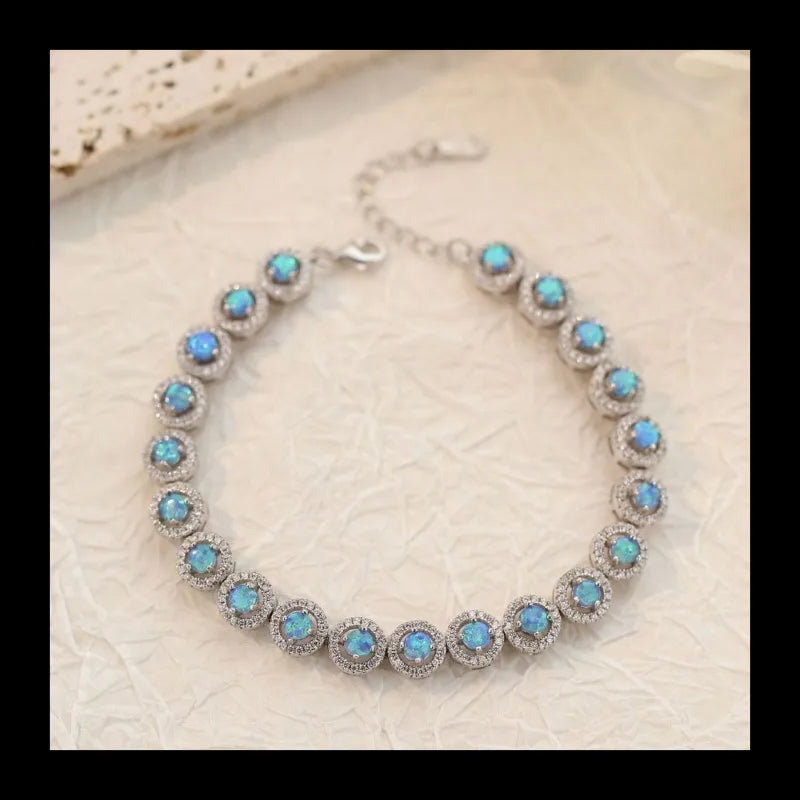 Accessories Small Round Bracelet with Diamonds Blue Opal Simple Hand Jewelry Fashion Versatile Silver Bracelet