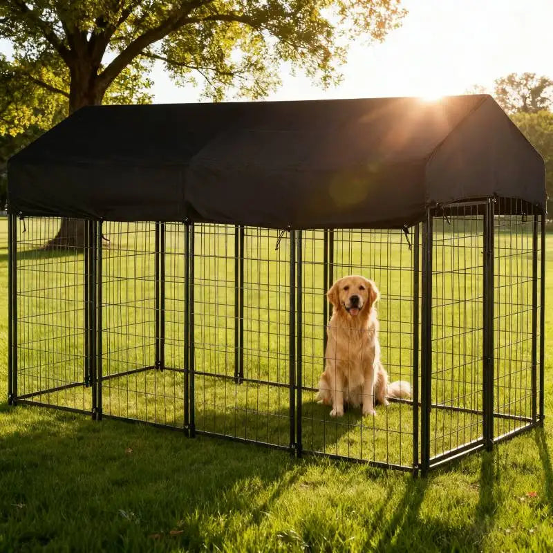 Outdoor Secure Wire House Pet Crate Kennel Anti-Rust Heavy Duty Welded Wire Steel Metal Dog Waterproof Tarpaulin Playpen Fence