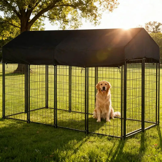 Outdoor Secure Wire House Pet Crate Kennel Anti-Rust Heavy Duty Welded Wire Steel Metal Dog Waterproof Tarpaulin Playpen Fence