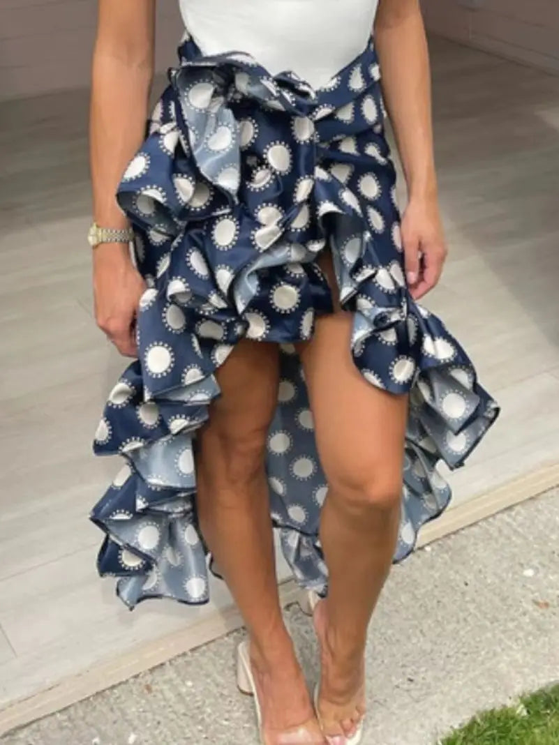 Sexy One-Shoulder Bikini Top with Skirt  with Polka Dot Print and Asymmetric Hem - High-Fashion Design, Perfect for Summer Fun