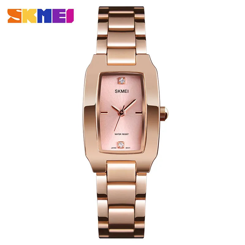 SKMEI Quartz Watch Fashion Thin Watches Ladies Casual Dress Luxury Silver Ladies Rhinestone Waterproof Relogio Feminino 1400